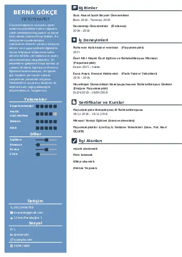 Fizyoterapist Cv Örnekleri cv indir